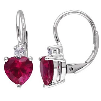 Stella Grace Sterling Silver Lab-Created Ruby & Lab-Created White Sapphire Leverback Earrings