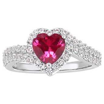 Stella Grace Sterling Silver Lab Created Ruby & Lab Created White Sapphire Heart Halo Ring