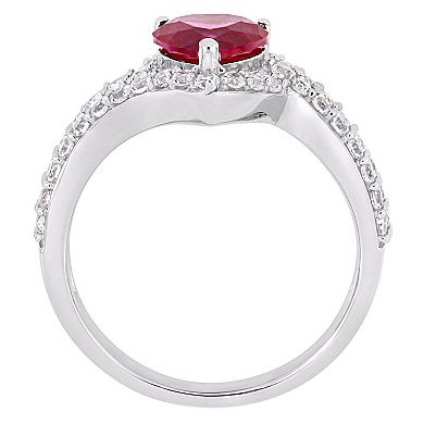 Stella Grace Sterling Silver Lab Created Ruby & Lab Created White Sapphire Heart Halo Ring
