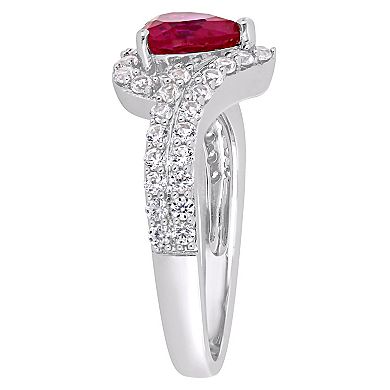 Stella Grace Sterling Silver Lab Created Ruby & Lab Created White Sapphire Heart Halo Ring