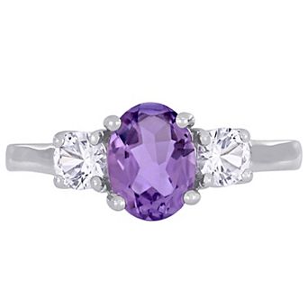 Stella Grace Sterling Silver Amethyst & Lab Created White Sapphire 3-Stone Ring