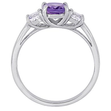 Stella Grace Sterling Silver Amethyst & Lab Created White Sapphire 3-Stone Ring