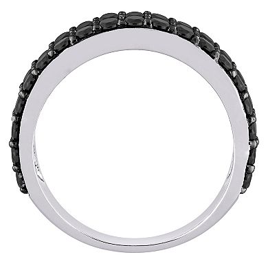 Stella Grace Sterling Silver Black Spinel Double Row Ring