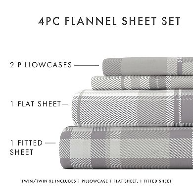 Home Collection Premium Plaid Flannel Bed Sheet Set with Pillowcases