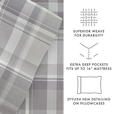 Home Collection Premium Plaid Flannel Bed Sheet Set with Pillowcases