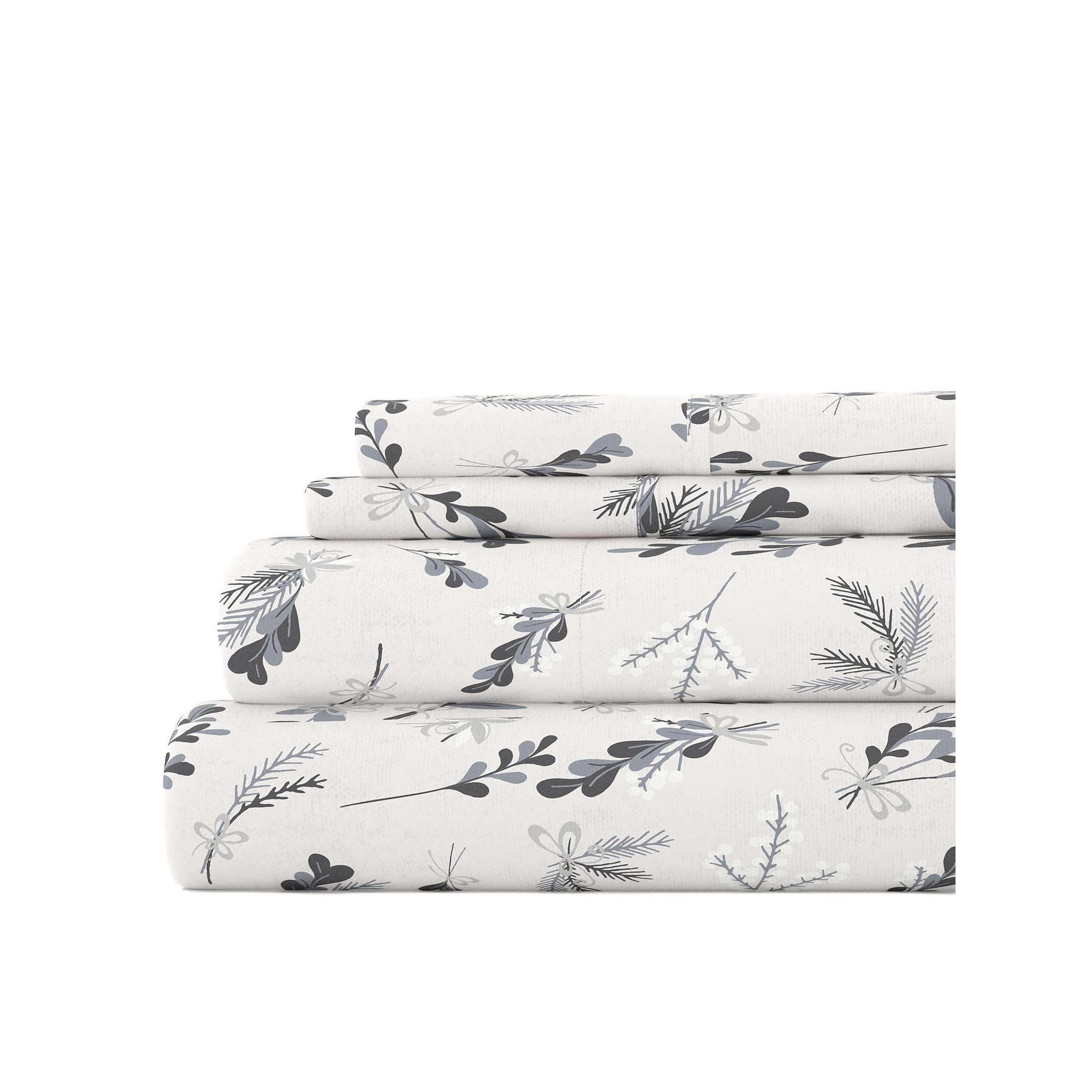 Home Collection Premium Flannel Sheet Set, Gray Floral