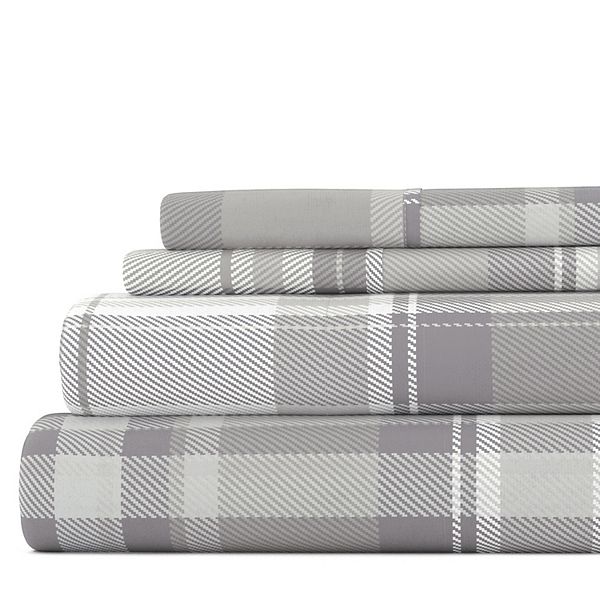 Home Collection Premium Flannel Sheet Set - Gray Plaid (FULL SET)