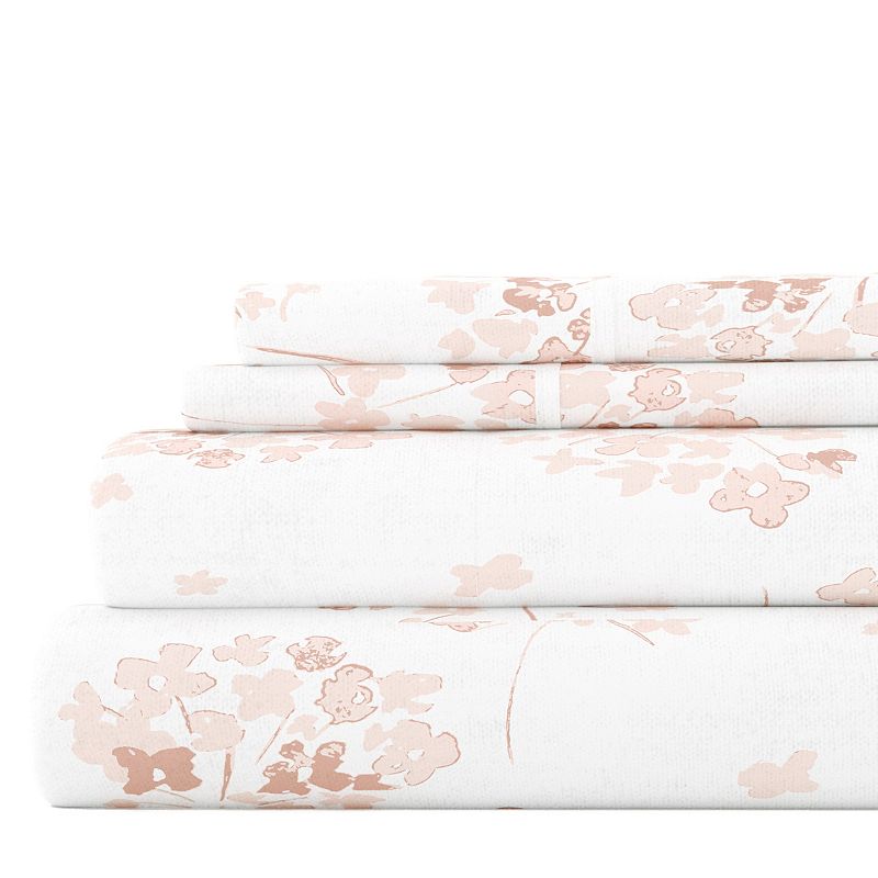 Pink Flower Bunch 4 Piece 100% Cotton Flannel Deep Pocket Sheet Set