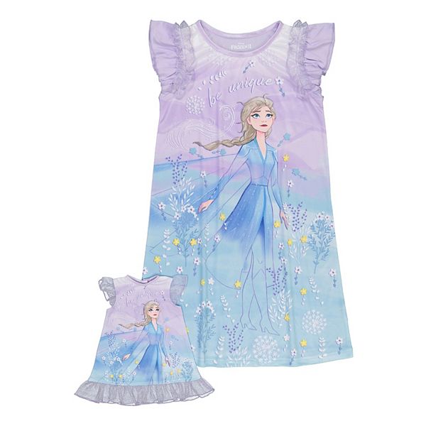 Frozen Elsa Nightgown Size 6 Small Girls Matching Doll Gown 18 inch American NEW