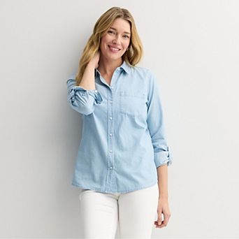 Women's Croft & Barrow® Essential One Pocket Button Down Shirt