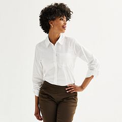 Womens White Button-Down Shirts Long Sleeve Shirts & Blouses