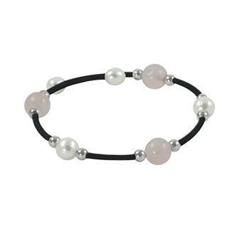 Sterling Silver Freshwater Cultured Pearl and Rose Quartz Stretch Bracelet