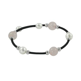 PearLustre by Imperial Sterling Silver Freshwater Cultured Pearl and Rose Quartz Stretch Bracelet