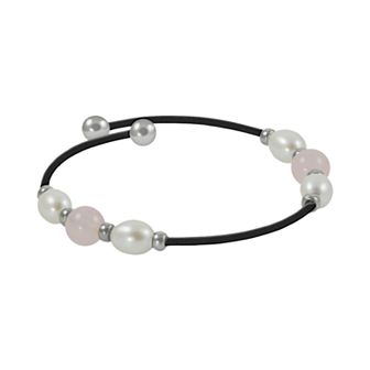 Sterling Silver Freshwater Cultured Pearl and Rose Quartz Stretch Bracelet