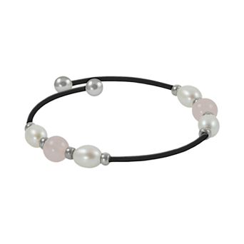 PearLustre by Imperial Sterling Silver Freshwater Cultured Pearl and Rose Quartz Stretch Bracelet
