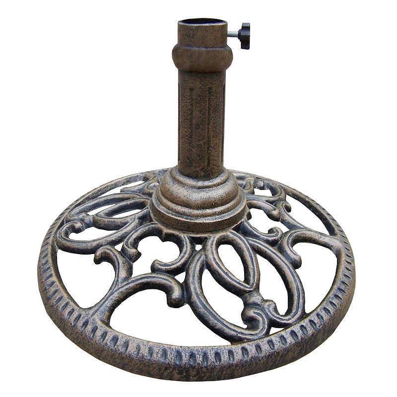 23lb Round Umbrella Stand Bronze - Oakland Living: Durable Cast Iron, Weather-Resistant, Adjustable Tension Screw, Powder-Coated Finish