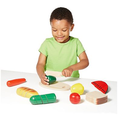 Melissa & Doug Cutting Food - Play Food Set With 25+ Hand-Painted Wooden Pieces, Knife, and Cutting Board