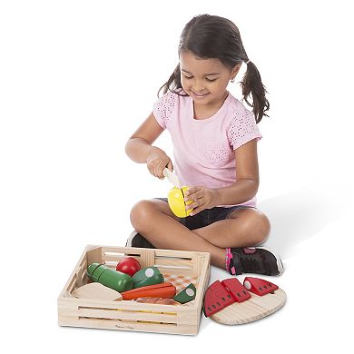 Melissa & Doug Cutting Food - Play Food Set With 25+ Hand-Painted Wooden Pieces, Knife, and Cutting Board
