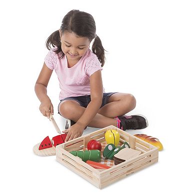 Melissa & Doug Cutting Food - Play Food Set With 25+ Hand-Painted Wooden Pieces, Knife, and Cutting Board