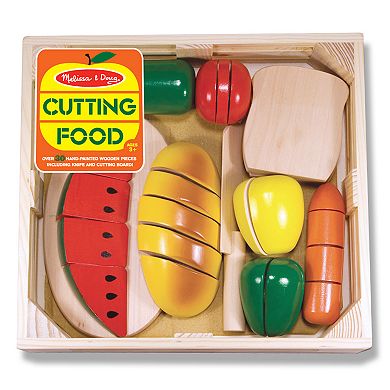 Melissa & Doug Cutting Food - Play Food Set With 25+ Hand-Painted Wooden Pieces, Knife, and Cutting Board