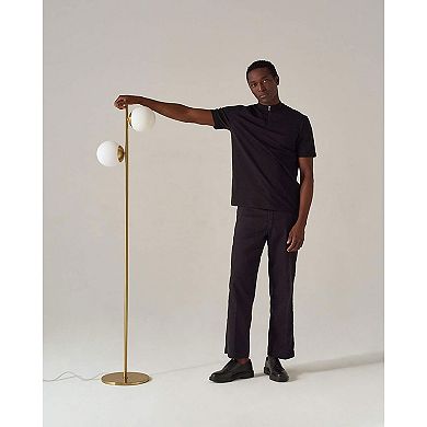 Brightech Sphere Globe Light Standing Floor Lamp with LED Bulbs, Gold Brass