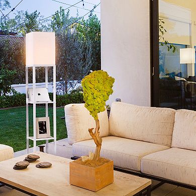 Brightech Maxwell Standing Tower Floor Lamp with Shelves and USB Port, White