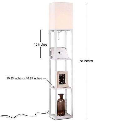 Brightech Maxwell Standing Tower Floor Lamp with Shelves and USB Port, White