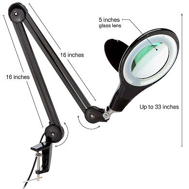 Brightech Lightview Pro 2.25x Magnifying 5 Diopter Led Task Lamp W/ Screw Clamp, Black