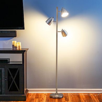 Brightech Jacob Adjustable 3 Light Tree Floor Lamp Pole with LED Lights, Nickel