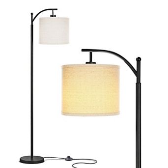 Brightech Montage 62" Black LED Arc Floor Lamp With White Hanging Drum Shade