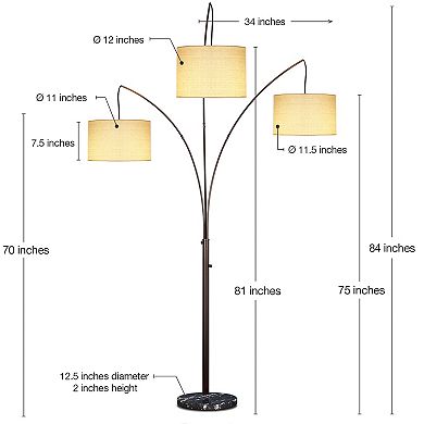 Brightech Trilage 9.5 Watt LED Bulb 3 Lights with Shades Arc Floor Lamp, Bronze