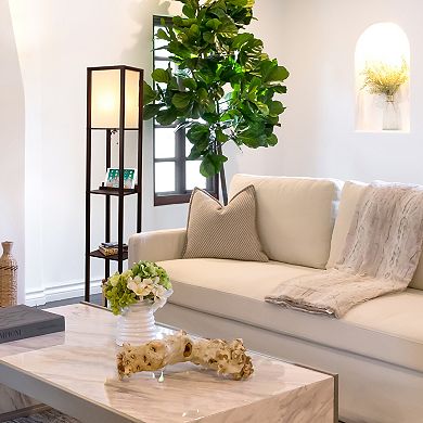 Brightech Maxwell 63" Led Shelf Floor Lamp With Usb Port, Outlet, Wireless Charging Pad