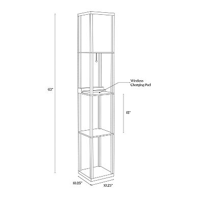 Brightech Maxwell 63" Led Shelf Floor Lamp With Usb Port, Outlet, Wireless Charging Pad