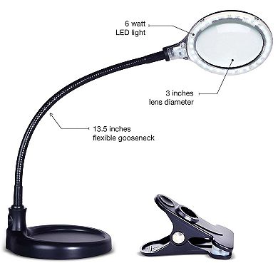Brightech Lightview Flex 2.25x Magnifying, 3 Diopter Led Task Lamp W/ 2 Base Options, White