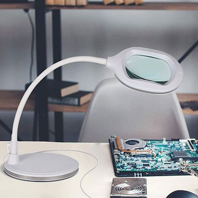Brightech Lightview Pro 3 In 1 Magnifying Adjustable Floor and Desk Lamp, White