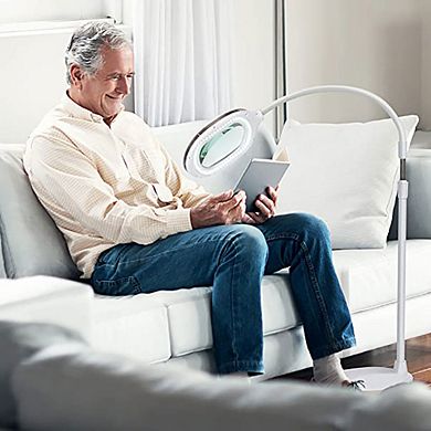 Brightech Lightview Pro 3 In 1 Magnifying Adjustable Floor and Desk Lamp, White