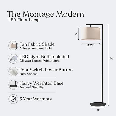 Brightech Montage Modern Drum Shade Standing Floor LED Smart Lamp Shade, Black