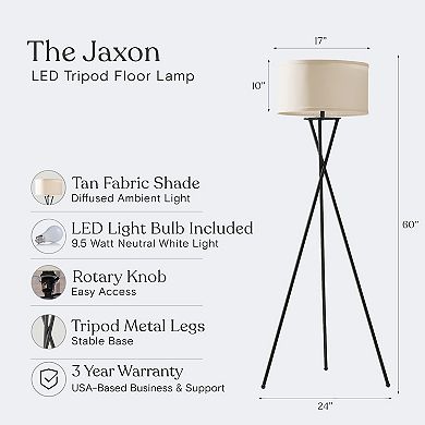 Brightech Jaxon 60" Led Contempoary Tripod Floor Lamp With Drum Shade