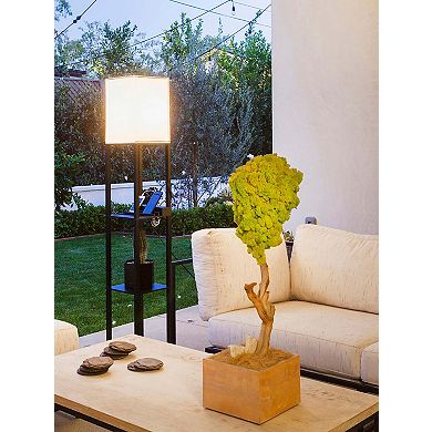 Brightech Maxwell Standing Tower Floor Lamp with Shelves and USB Port, Black