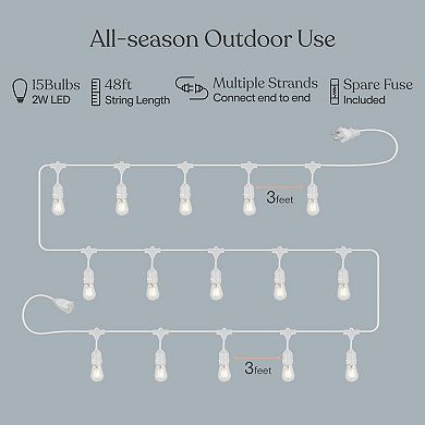 Brightech Ambience Pro Edison White LED Waterproof Outdoor String Lights, 48 Ft.