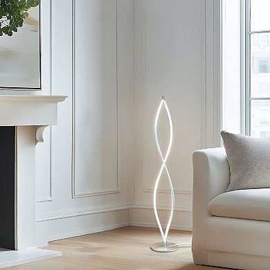 Brightech Twist LED Spiral Decorative Standing Floor Lamp with Dimmer, Silver