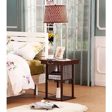 Brightech Madison Table & Led Lamp Combo With Usb Port And Outlet - Brown With Brown Shade