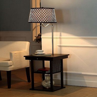 Brightech Madison Table & Led Lamp Combo With Usb Port And Outlet - Brown With Brown Shade