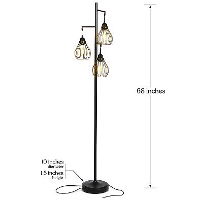 Brightech Teardrop Standing Floor LED Light Lamp Pole with 3 Cage Heads, Black
