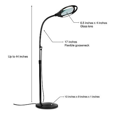 Brightech Lightview Pro Led Gooseneck Standing Magnifier Floor Lamp (1.75x) 3 Diopter