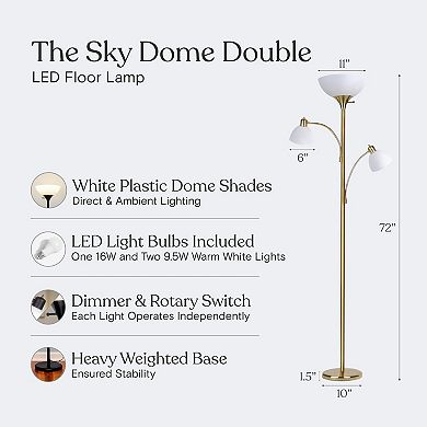 Brightech Sky Dome Double 72" Led Torchiere Floor Lamp With Adjustable Arms