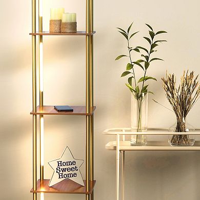 Brightech Aria Metal Shelf LED Tower Floor Lamp with Wireless Charging Station