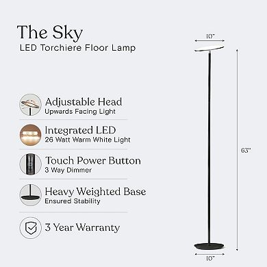 Brightech Sky LED Torchiere Super Bright Standing Touch Sensor Floor Lamp, Black