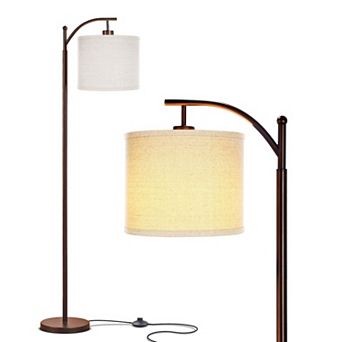 Brightech Montage 62" LED Bronze Arc Floor Lamp With White Hanging Drum Shade