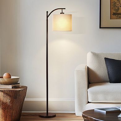 Brightech Montage 62" LED Bronze Arc Floor Lamp With White Hanging Drum Shade